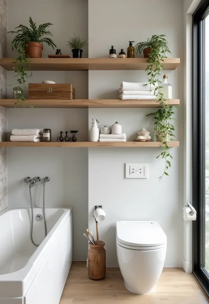 28 Cabana Bathroom Ideas for a Resort-Like Feel - 7. Open Shelving for Storage and Style