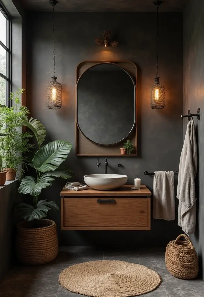 28 Dark Boho Bathroom Designs With Moody Vibes - 11. Freestyle Layouts