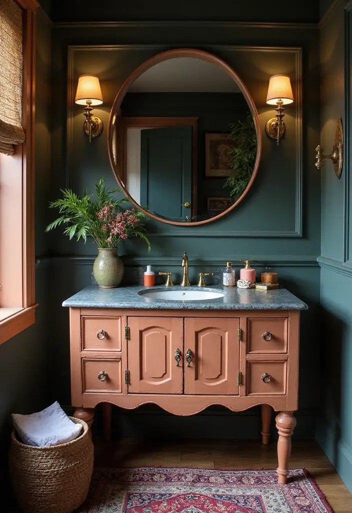28 Dark Boho Bathroom Designs With Moody Vibes - 13. Statement Vanities