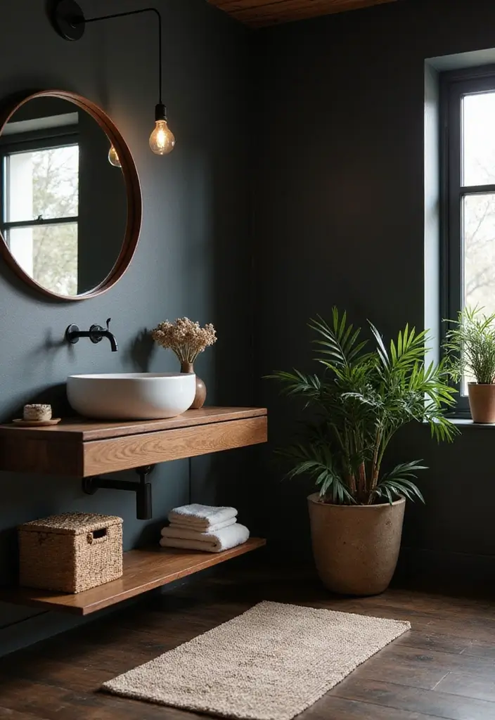 28 Dark Boho Bathroom Designs With Moody Vibes - 19. Floating Bathroom Features