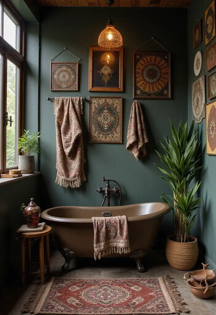 28 Dark Boho Bathroom Designs With Moody Vibes - 23. Combining Cultures