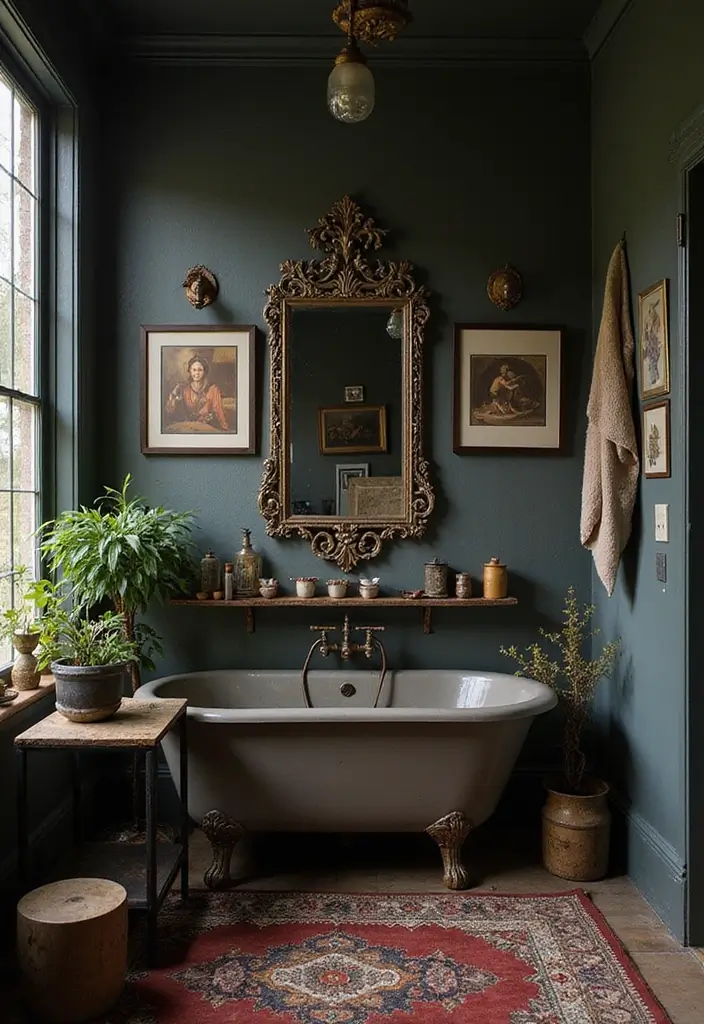 28 Dark Boho Bathroom Designs With Moody Vibes - 25. Personal Touches with Family Heirlooms