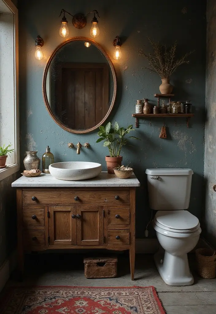28 Dark Boho Bathroom Designs With Moody Vibes - 27. Embracing Imperfections