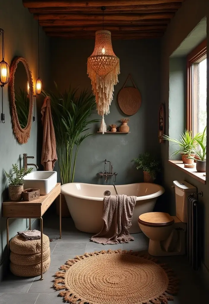 28 Dark Boho Bathroom Designs With Moody Vibes - 3. Rich Textures with Natural Fabrics