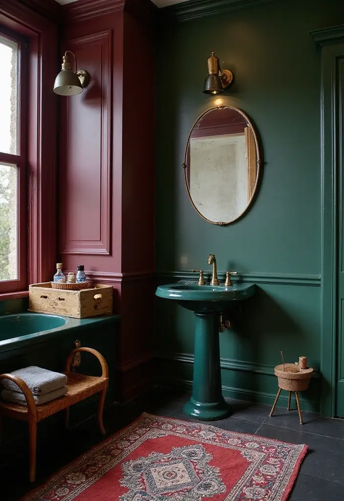 28 Dark Boho Bathroom Designs With Moody Vibes - 9. Bold Color Combinations