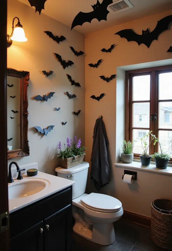 28 Halloween Bathroom Ideas That Are Spooky and Fun - 14. Boo-tiful Bat Decor