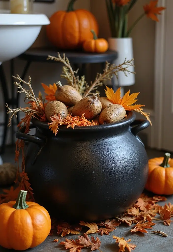 28 Halloween Bathroom Ideas That Are Spooky and Fun - 15. Cauldron Accessories