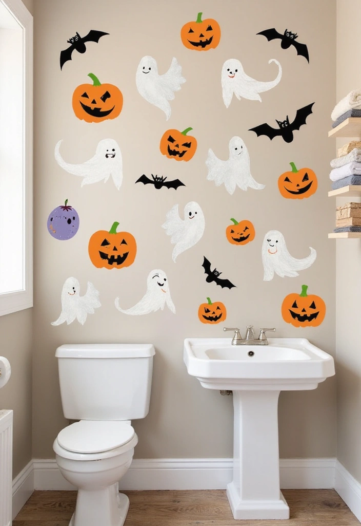 28 Halloween Bathroom Ideas That Are Spooky and Fun - 17. Whimsical Wall Decals