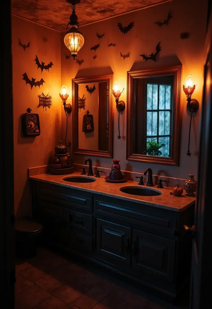 28 Halloween Bathroom Ideas That Are Spooky and Fun - 18. Eerie Lighting Options