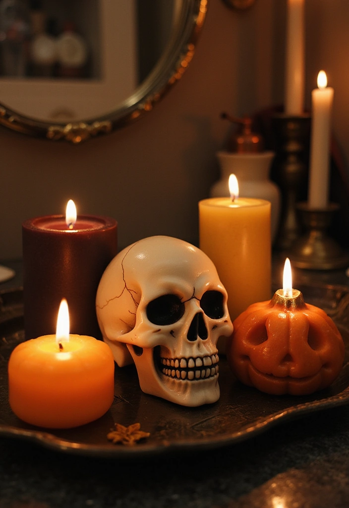 28 Halloween Bathroom Ideas That Are Spooky and Fun - 2. Creepy Candles