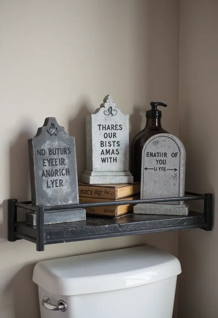 28 Halloween Bathroom Ideas That Are Spooky and Fun - 23. Tombstone Decorations