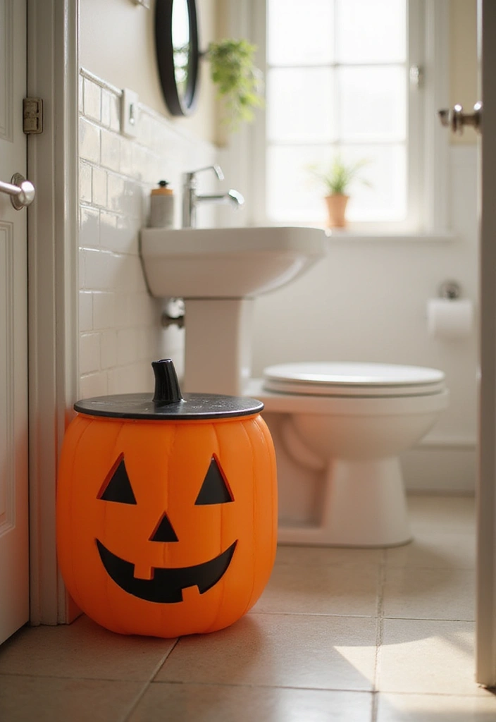 28 Halloween Bathroom Ideas That Are Spooky and Fun - 24. Halloween-Themed Waste Baskets