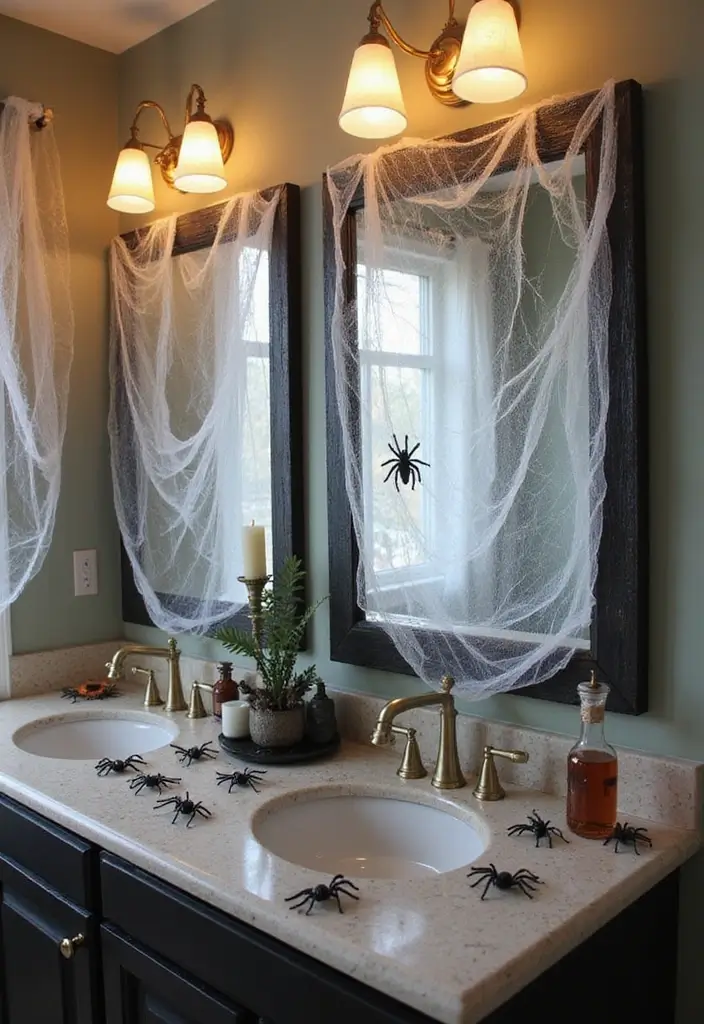 28 Halloween Bathroom Ideas That Are Spooky and Fun - 25. Faux Spider Webs