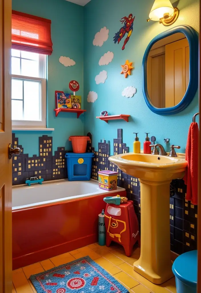 28 Kids Bathroom Ideas That Are Playful and Easy to Clean - 11. Superhero Headquarters