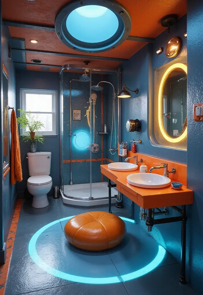 28 Kids Bathroom Ideas That Are Playful and Easy to Clean - 14. Tech-Savvy Space Station