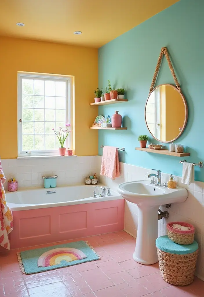 28 Kids Bathroom Ideas That Are Playful and Easy to Clean - 3. Rainbow Vibrance