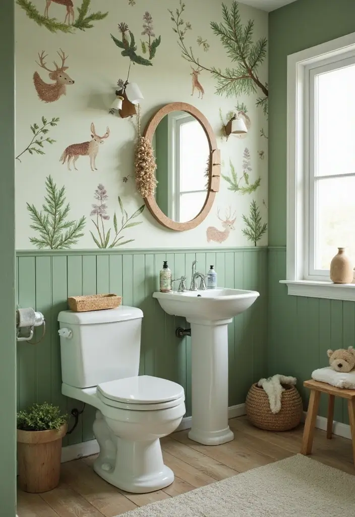 28 Kids Bathroom Ideas That Are Playful and Easy to Clean - 4. Whimsical Woodland Retreat