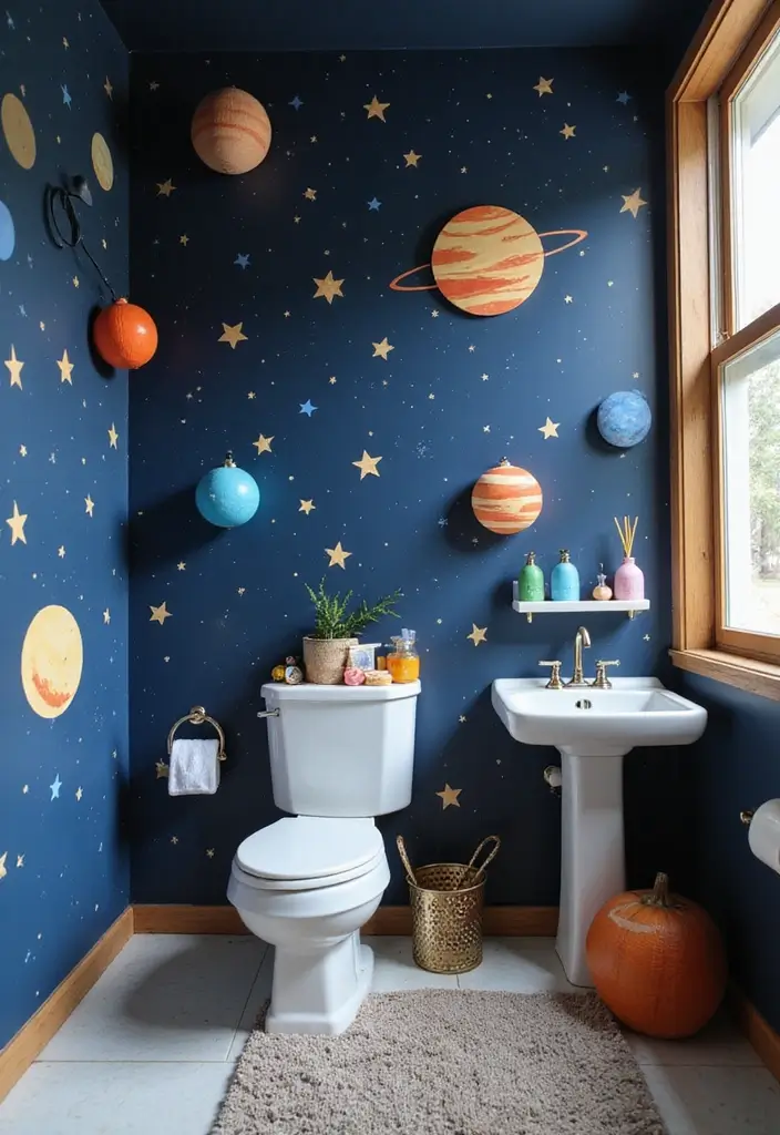 28 Kids Bathroom Ideas That Are Playful and Easy to Clean - 5. Space Explorer's Paradise