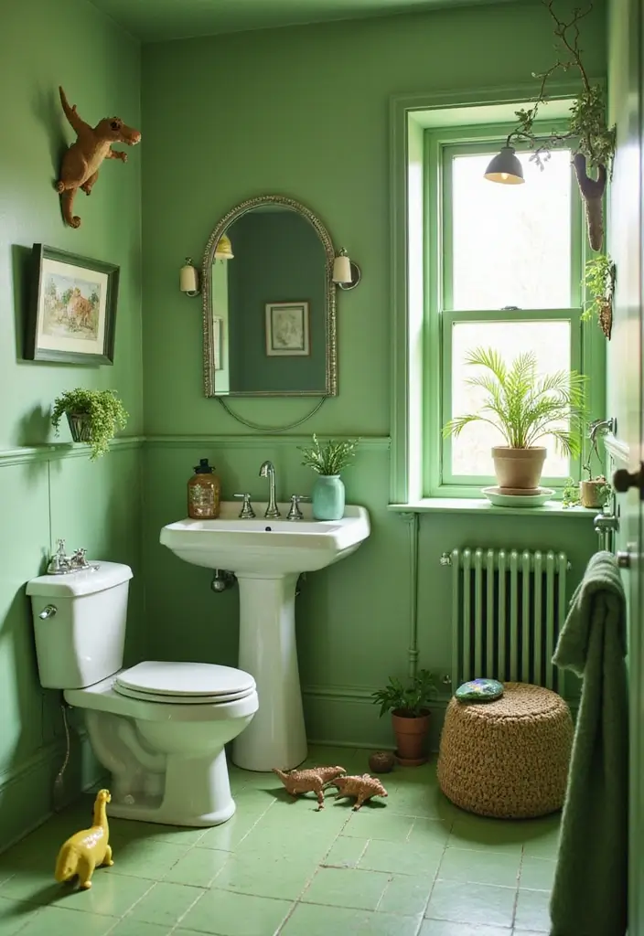 28 Kids Bathroom Ideas That Are Playful and Easy to Clean - 9. Dino-Mite Adventure