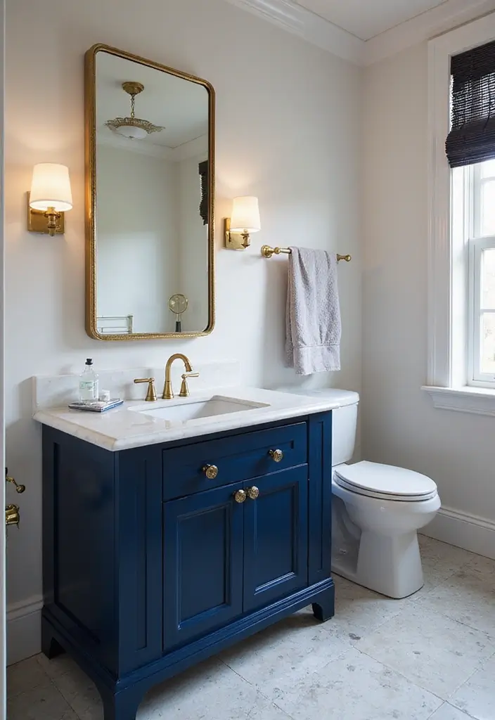 28 Navy Gold Bathroom Designs That Feel Luxe and Balanced - 13. Navy Blue Bathroom Vanities