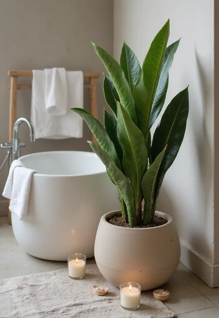 28 Plants in Bathroom Ideas That Freshen the Air - 1. Snake Plant: The Low-Maintenance Hero