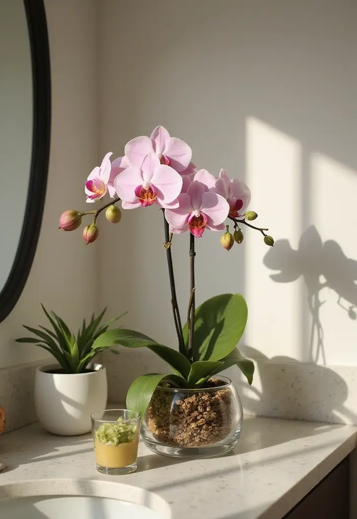 28 Plants in Bathroom Ideas That Freshen the Air - 20. Orchid: A Touch of Luxury