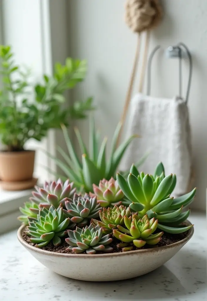 28 Plants in Bathroom Ideas That Freshen the Air - 24. Succulents: Miniature Greenery