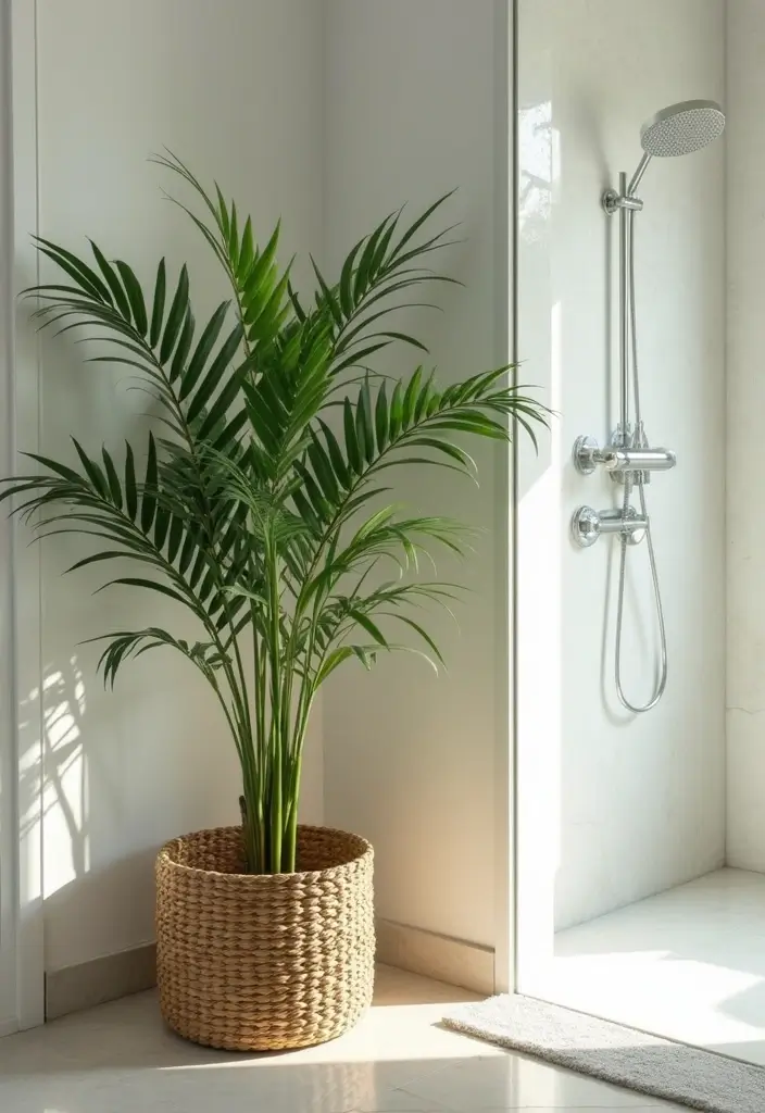 28 Plants in Bathroom Ideas That Freshen the Air - 6. Bamboo Palm: Tropical Vibes