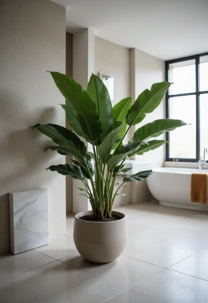 28 Plants in Bathroom Ideas That Freshen the Air - 9. Rubber Plant: Bold Statement