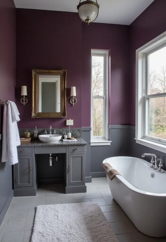 28 Plum Bathroom Ideas With Deep Luxurious Tones - 13. Plum and Gray Color Palette