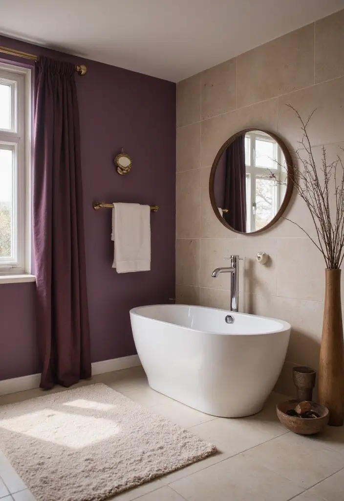 28 Plum Bathroom Ideas With Deep Luxurious Tones - 14. Plum and Beige Combination