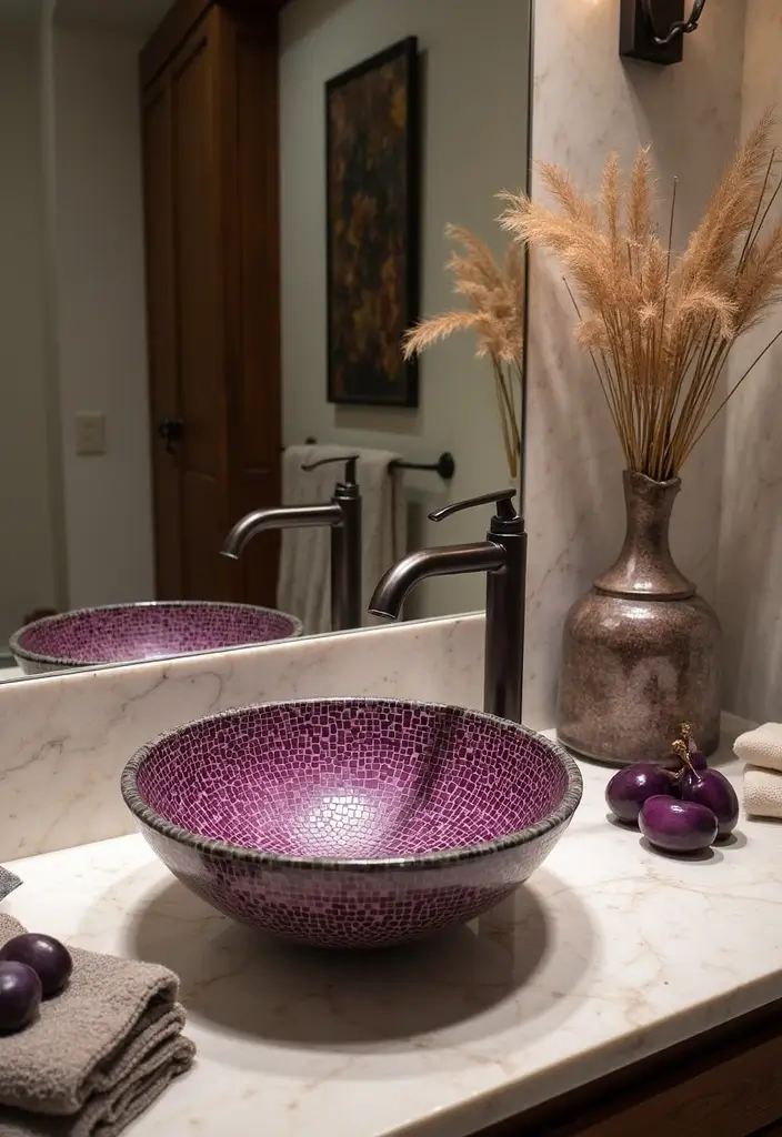 28 Plum Bathroom Ideas With Deep Luxurious Tones - 19. Plum Mosaic Sink