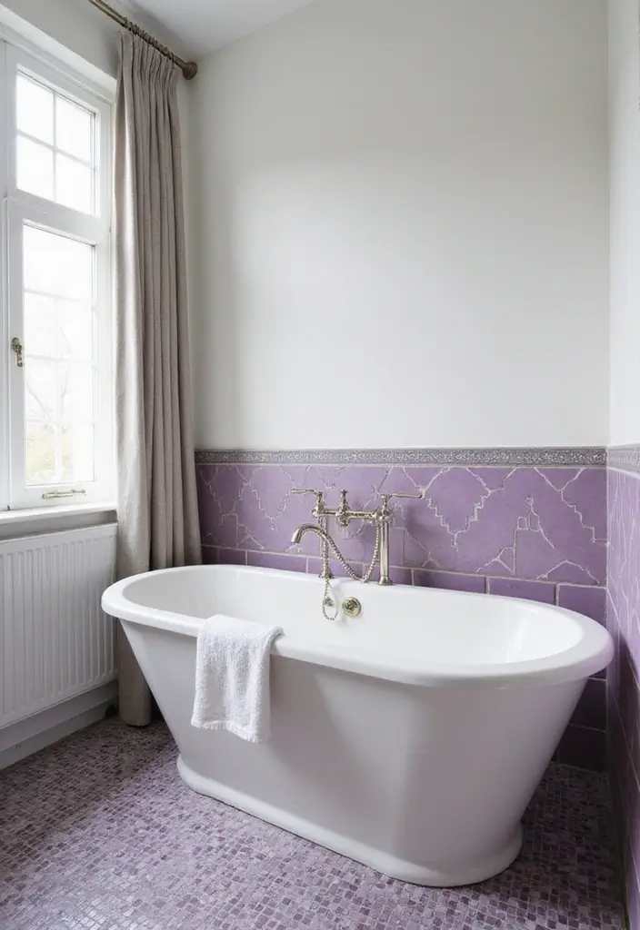 28 Plum Bathroom Ideas With Deep Luxurious Tones - 2. Plum Accent Tiles