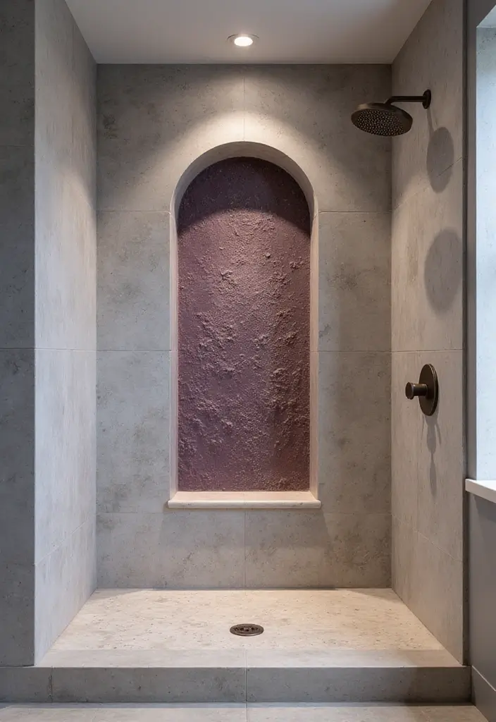 28 Plum Bathroom Ideas With Deep Luxurious Tones - 23. Plum Shower Niche