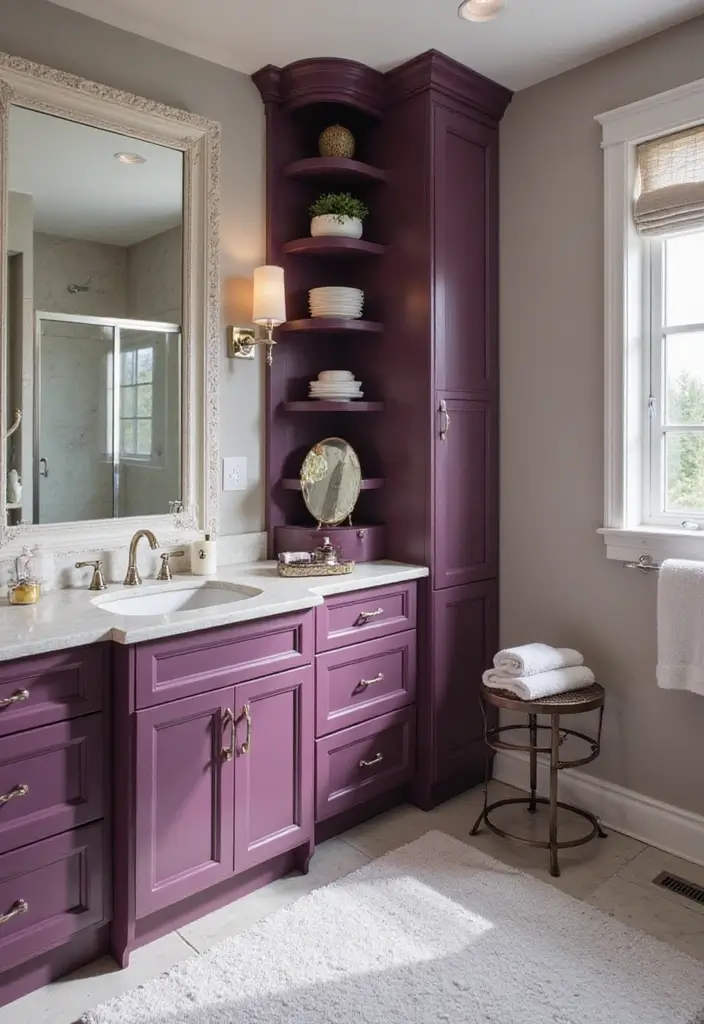 28 Plum Bathroom Ideas With Deep Luxurious Tones - 24. Plum Cabinetry