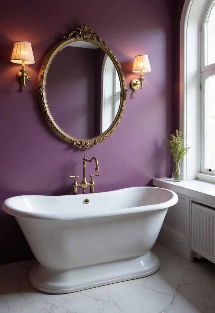 28 Plum Bathroom Ideas With Deep Luxurious Tones - 25. Chic Plum Light Fixtures