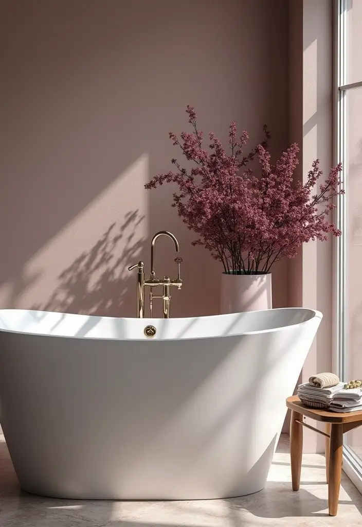 28 Plum Bathroom Ideas With Deep Luxurious Tones - 26. Plum Floral Arrangements