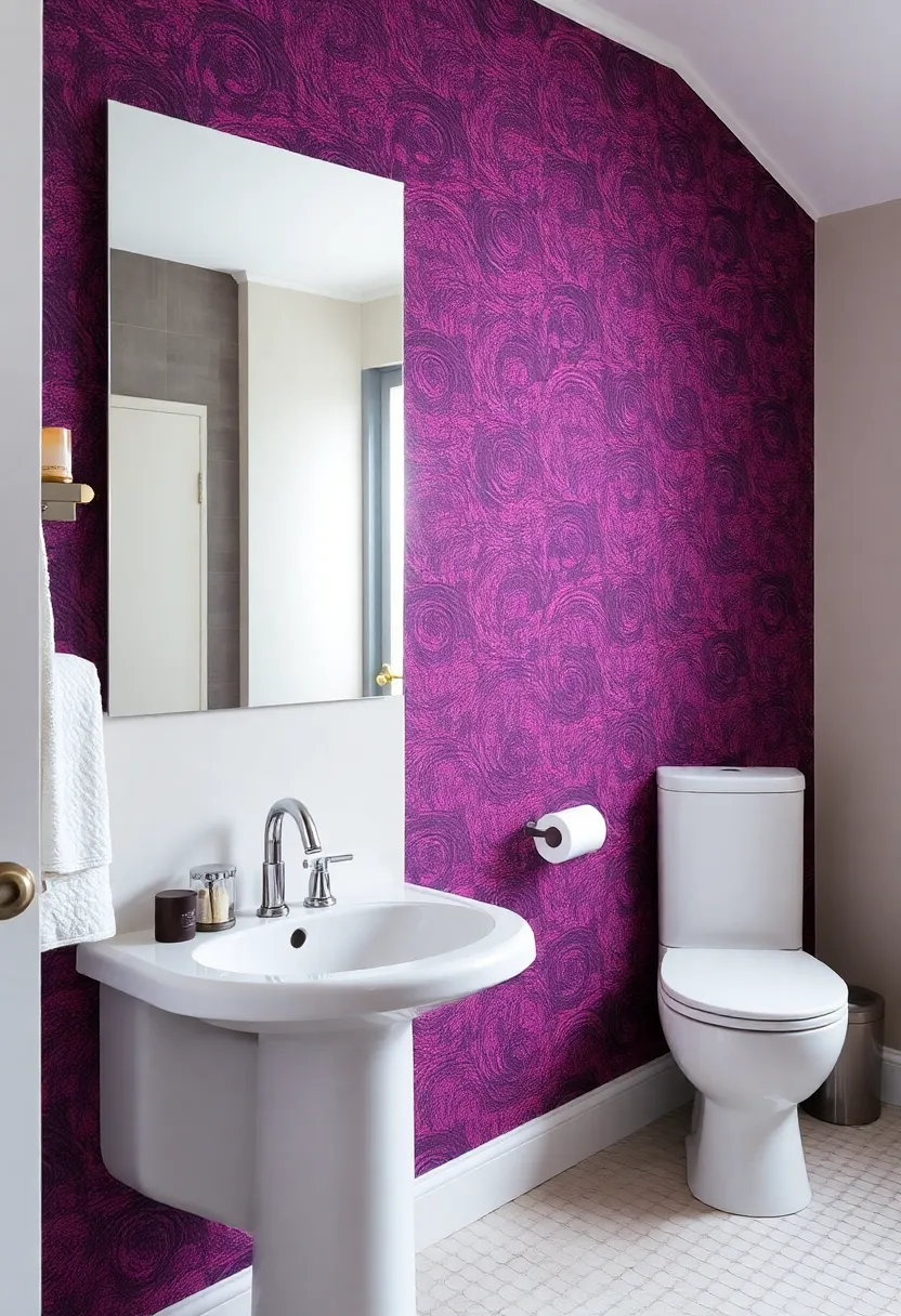 28 Plum Bathroom Ideas With Deep Luxurious Tones - 27. Plum Textured Wallpaper