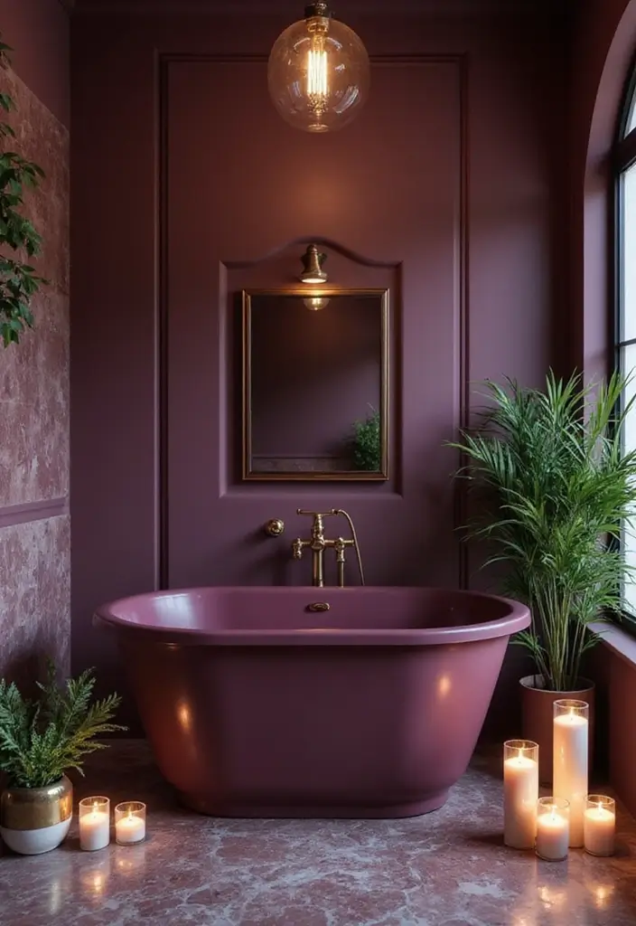 28 Plum Bathroom Ideas With Deep Luxurious Tones - 4. Luxurious Plum Bathtub