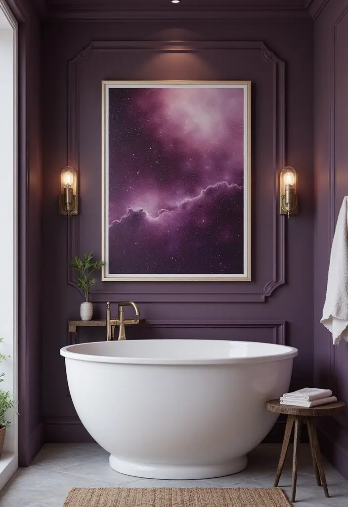 28 Plum Bathroom Ideas With Deep Luxurious Tones - 9. Plum Artwork and Decor