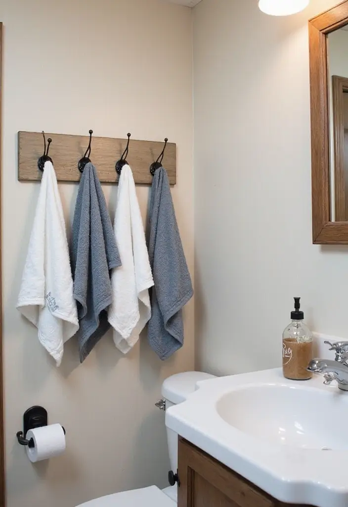 28 RV Bathroom Remodel Ideas That Save Space - 16. Decorative Hooks