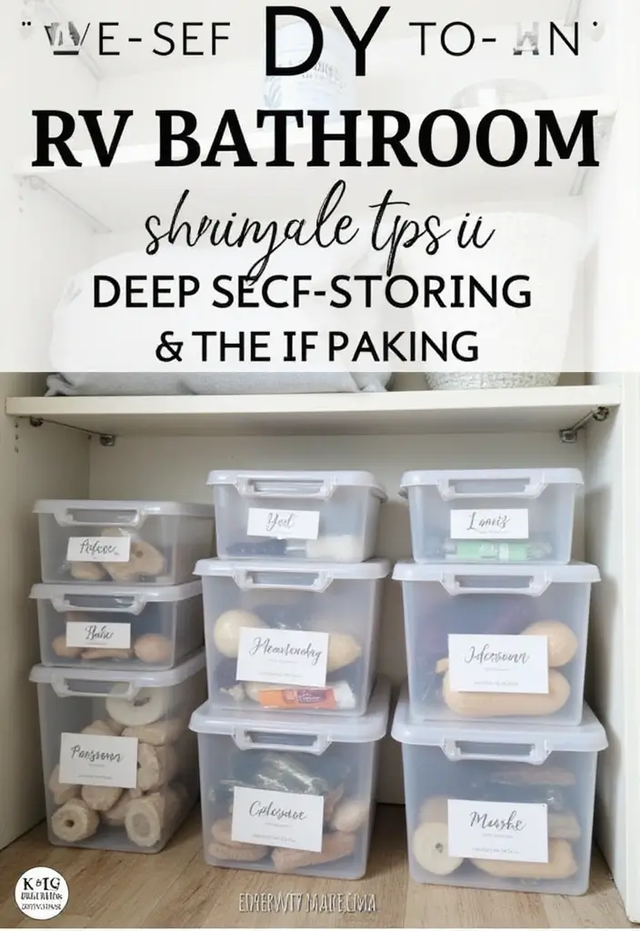 28 RV Bathroom Remodel Ideas That Save Space - 23. Clear Storage Bins
