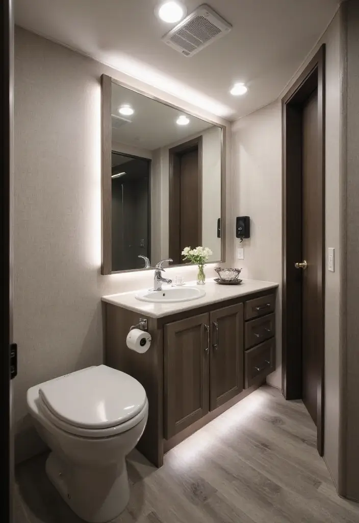 28 RV Bathroom Remodel Ideas That Save Space - 28. Smart Tech for Convenience