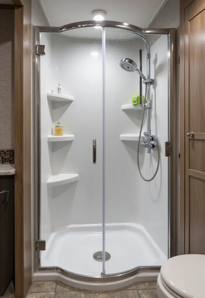 28 RV Bathroom Remodel Ideas That Save Space - 4. Compact Shower Kits