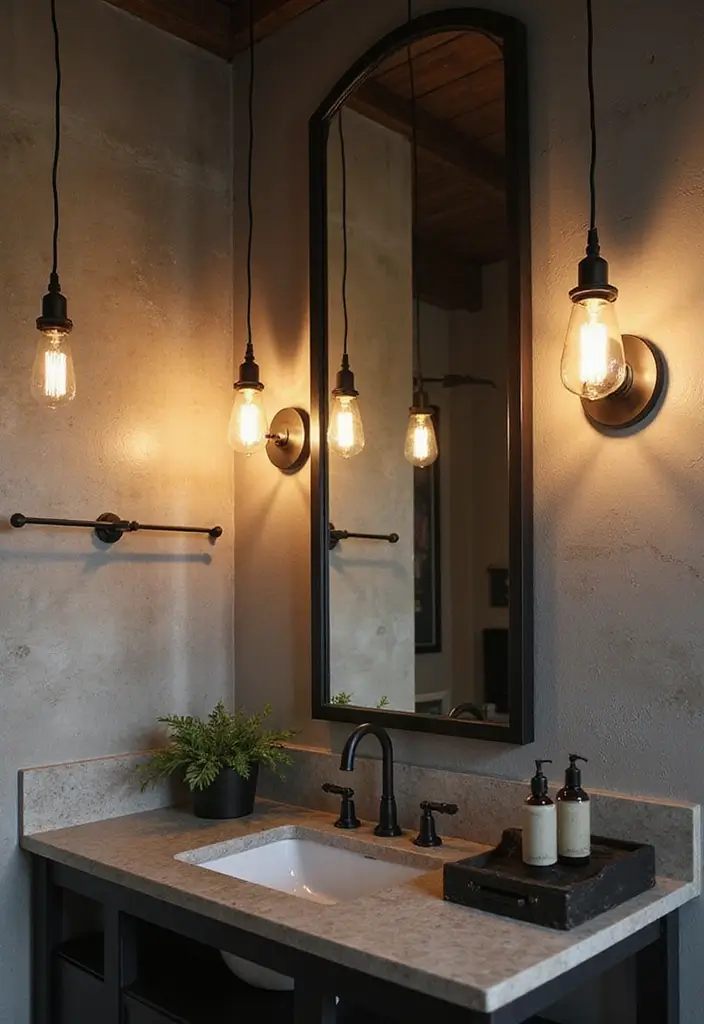 28 Teen Boy Bathroom Ideas That Are Cool and Functional - 2. Industrial Lighting Fixtures