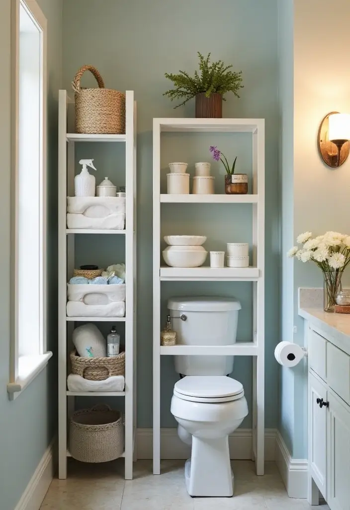 28 Toilet and Sink Bathroom Ideas That Maximize Small Spaces - 10. Vertical Storage Units