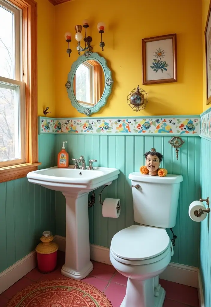 28 Toilet and Sink Bathroom Ideas That Maximize Small Spaces - 13. Bright Colors and Patterns