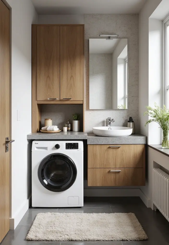 28 Toilet and Sink Bathroom Ideas That Maximize Small Spaces - 14. Integrated Laundry Solutions