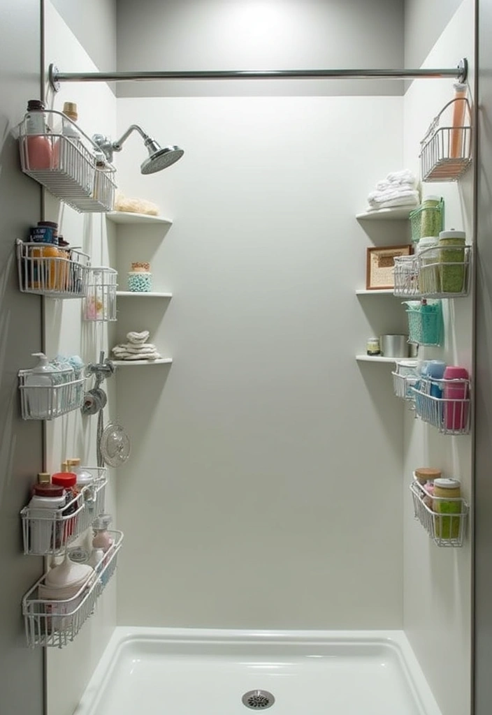 28 Toilet and Sink Bathroom Ideas That Maximize Small Spaces - 25. Creative Shower Caddies