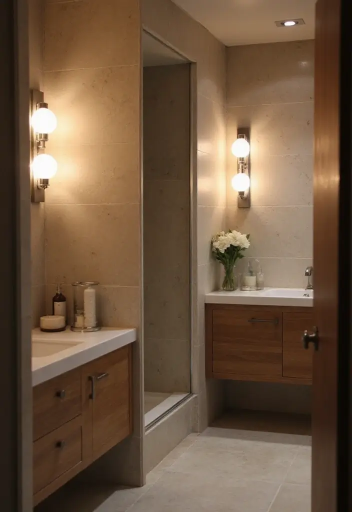28 Toilet and Sink Bathroom Ideas That Maximize Small Spaces - 9. Smart Light Fixtures